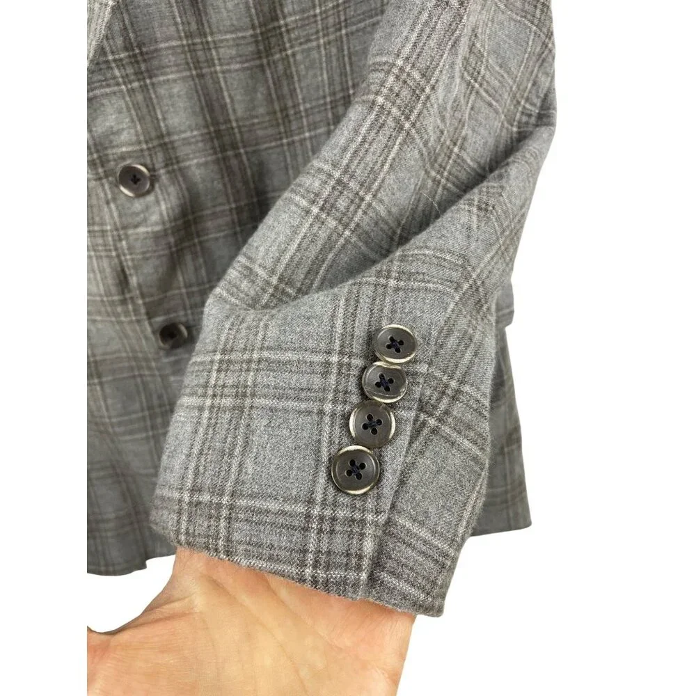 Loro Piana Saks Fifth Mens 44R Cashmere Silk Plaid Neutral Blazer Sport Coat